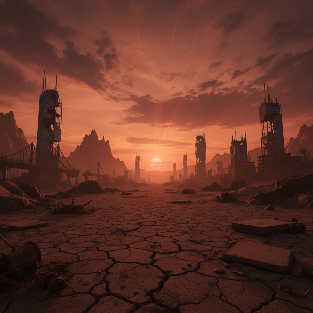 Earth under a dimming, sickly orange-red Sun, an apocalyptic sky.