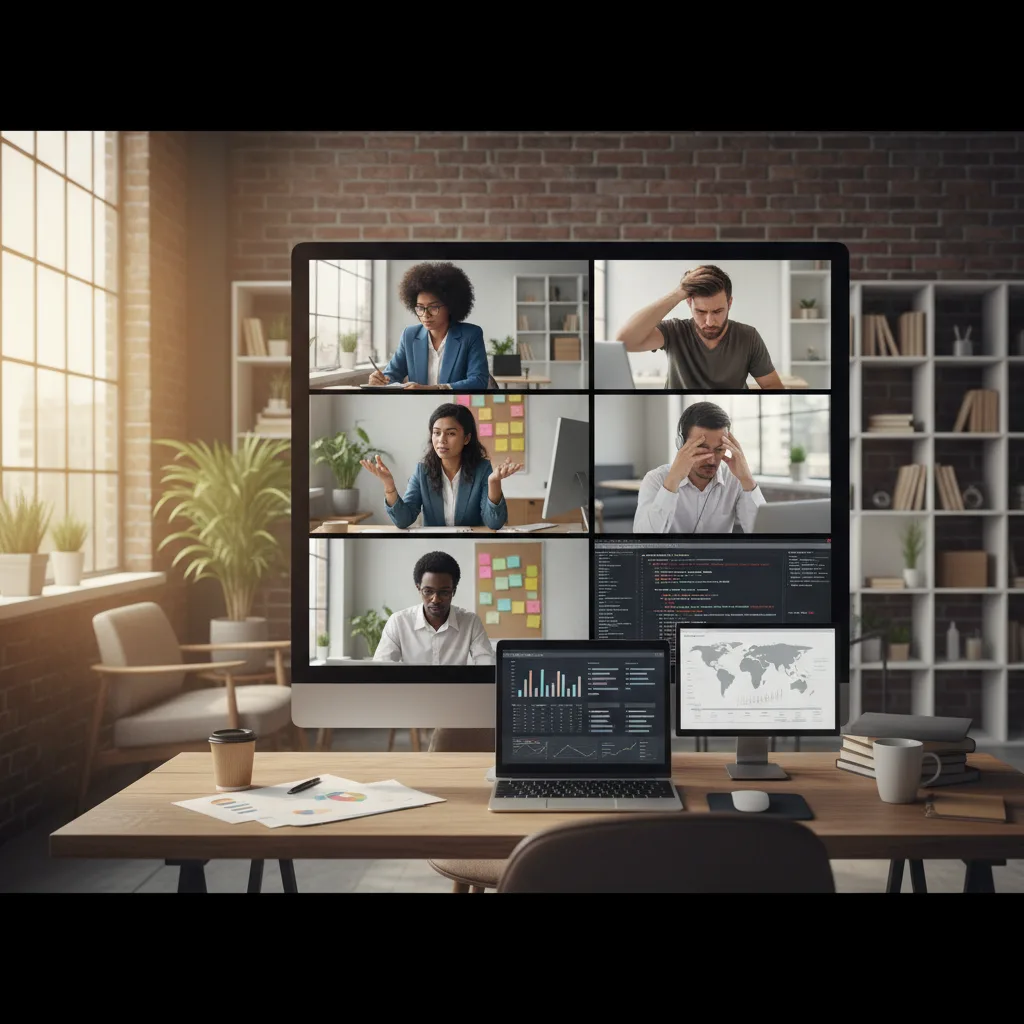 Diverse remote team collaborating, overcoming challenges with digital tools.