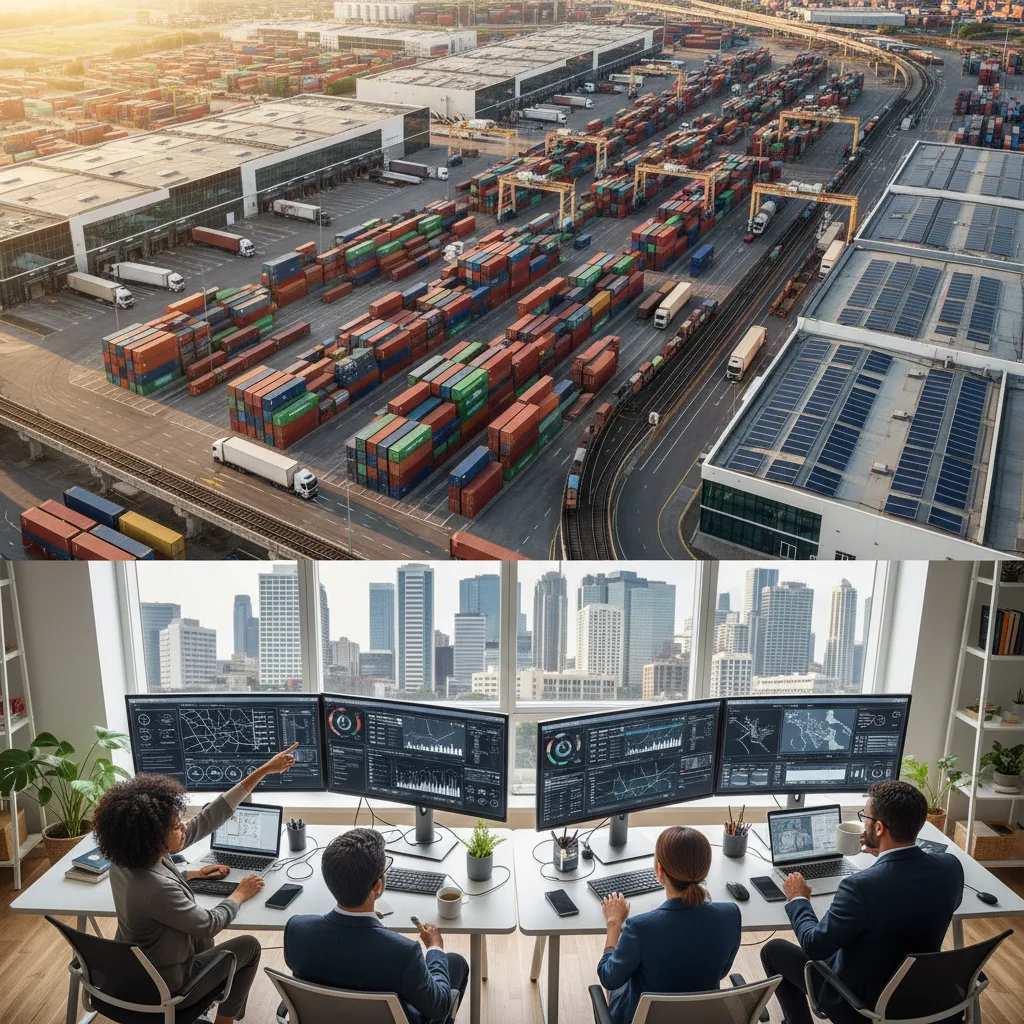 Global logistics hub managed by remote teams optimizing resources.