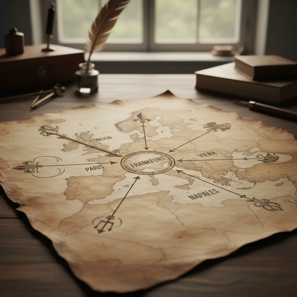 Five Rothschild brothers, 'arrows' spreading across 19th-century Europe.