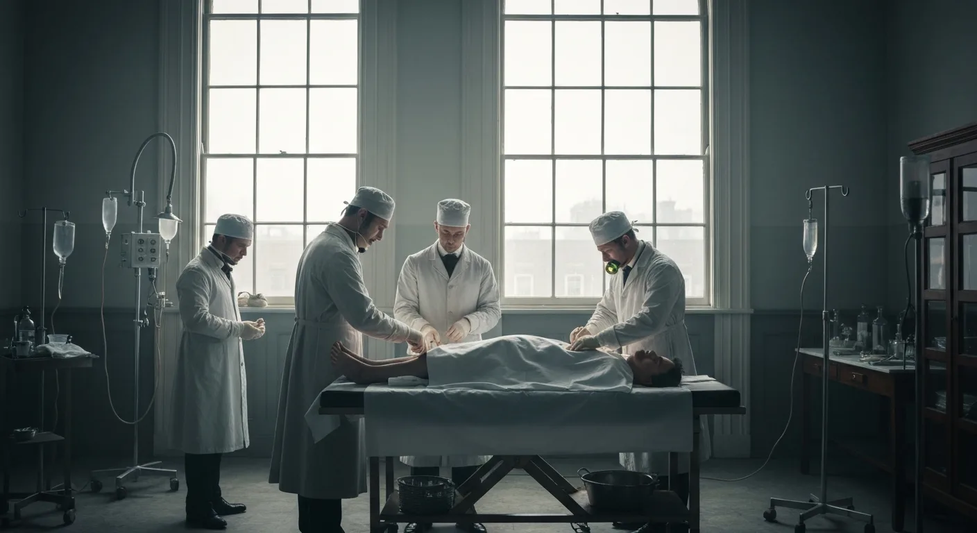 19th-century surgeons performing antiseptic surgery with early anesthesia.