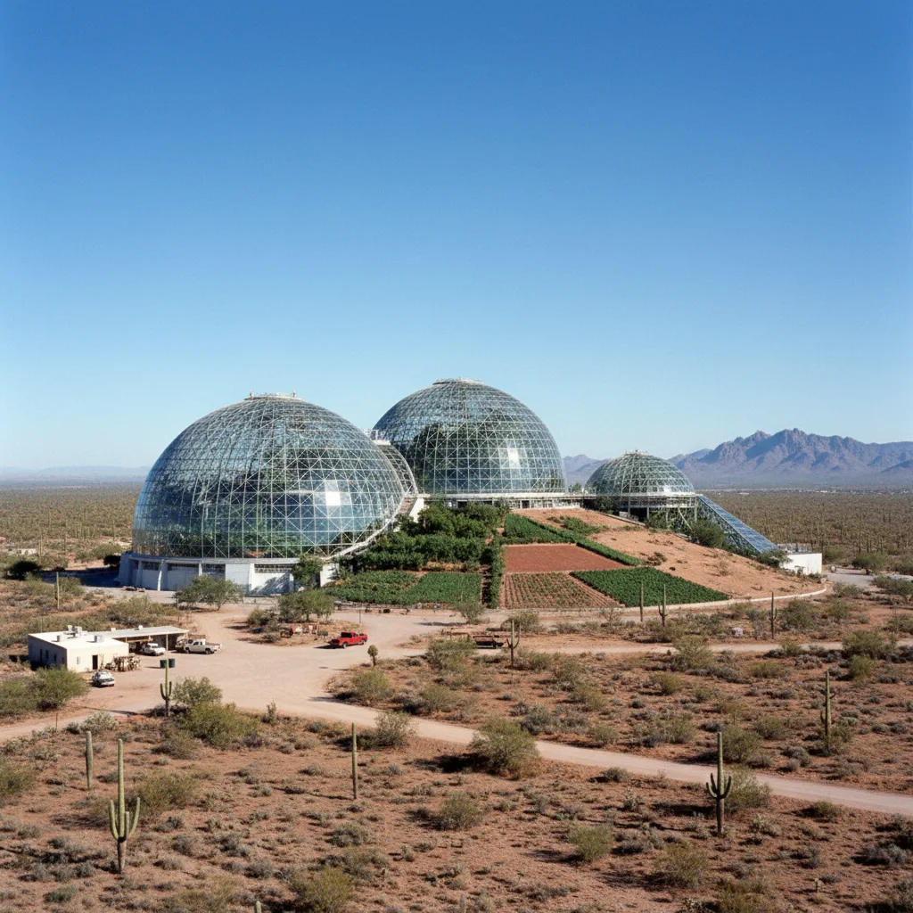 Biosphere 2 in Arizona, a failed attempt at a closed ecosystem.