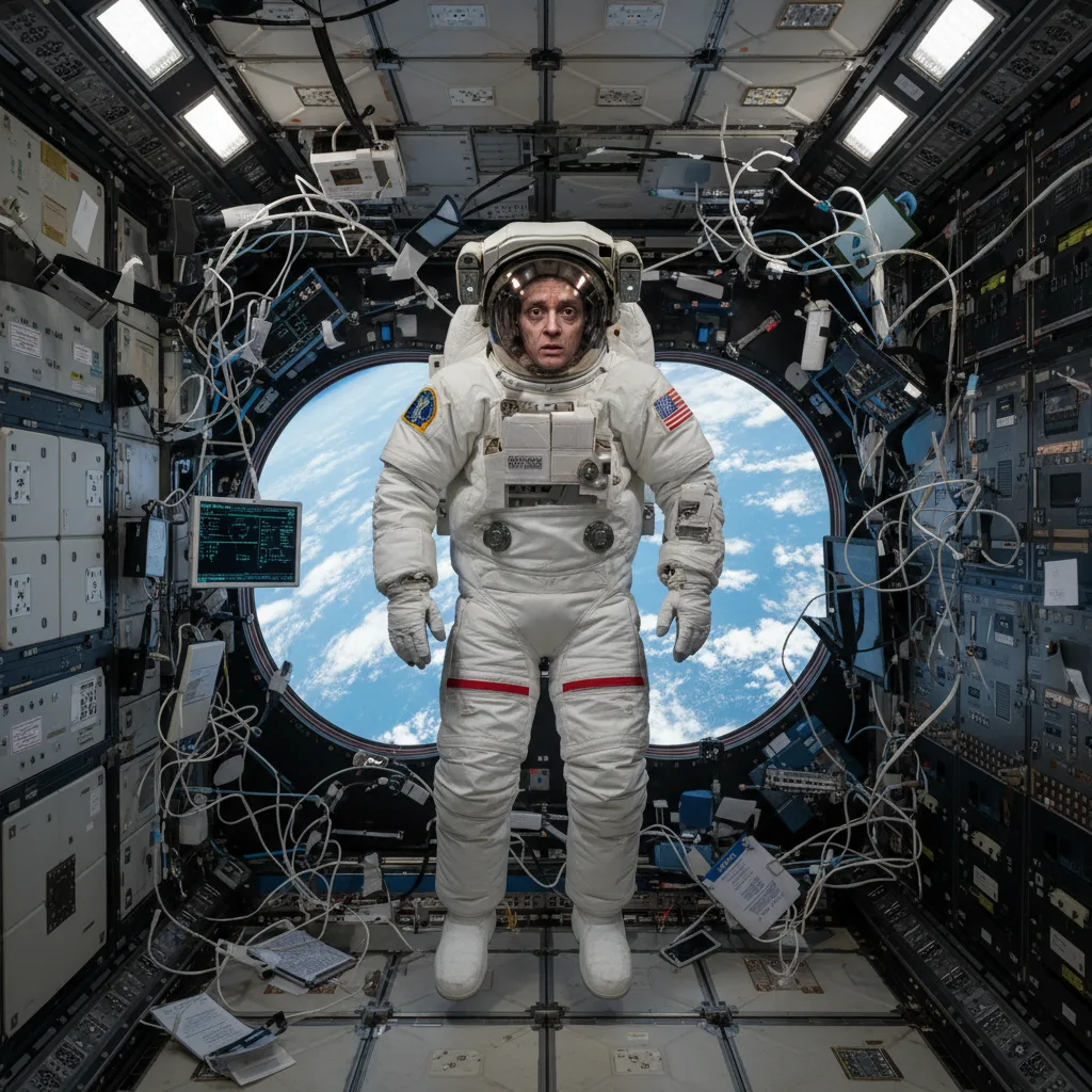 Astronaut floating in microgravity, illustrating the physical toll of space.