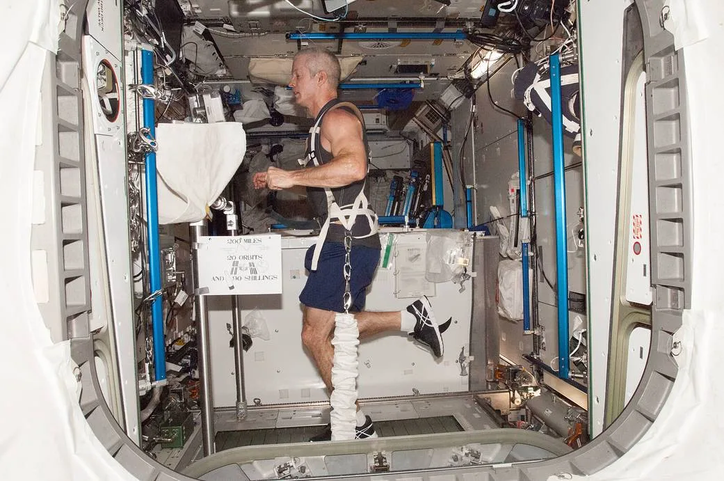 Los astronautas de la Estación Espacial Internacional (ISS) pasan horas cada día haciendo ejercicio en equipos especializados, como cintas de correr y máquinas de resistencia, para combatir la grave pérdida ósea y la atrofia muscular. La investigación de científicos como la Dra. Virginia Wotring ayuda a refinar estas rutinas, que son cruciales para mantener la salud de los astronautas en microgravedad.