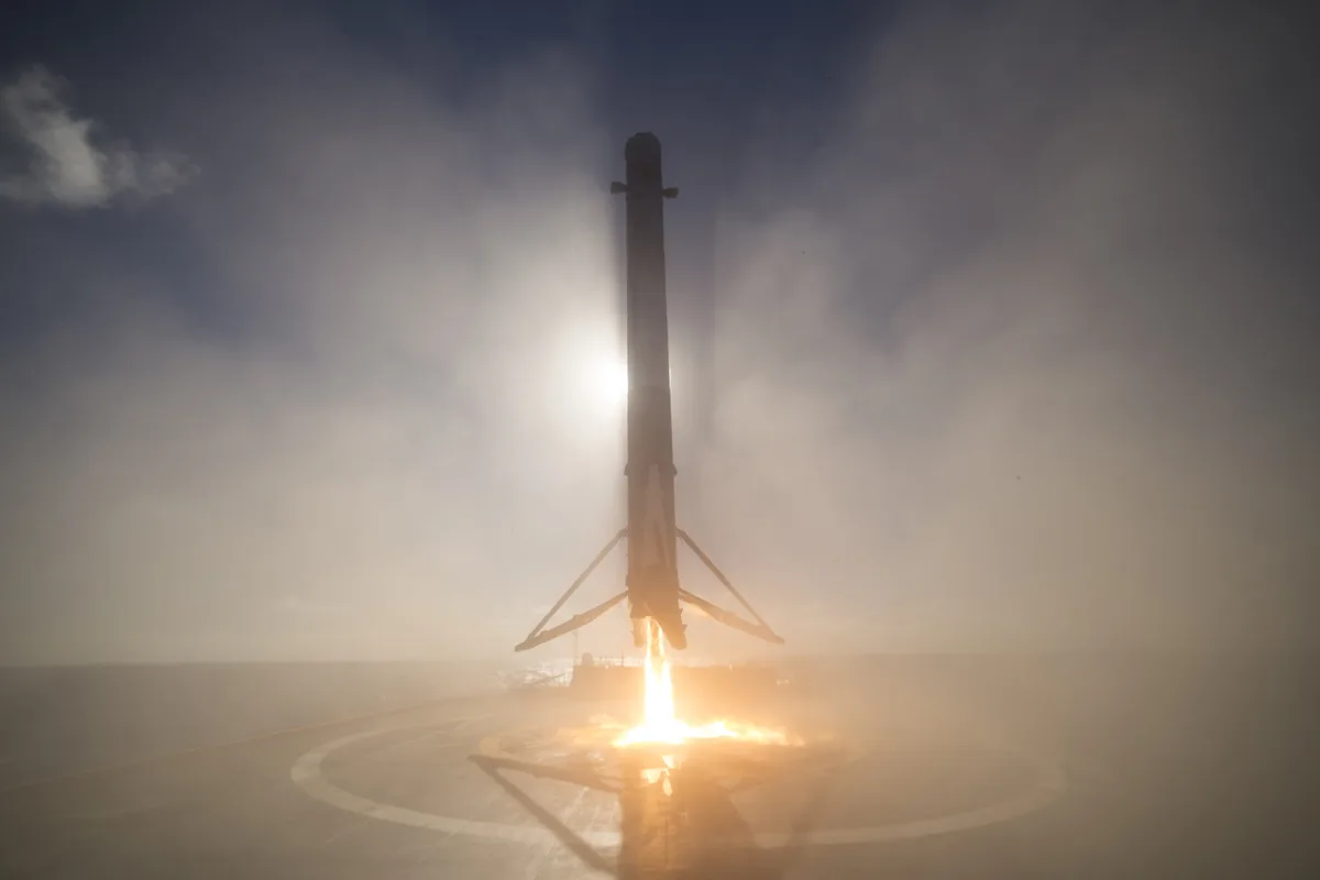 The first successful landing of a Falcon 9 booster on December 21, 2015, at Cape Canaveral Air Force