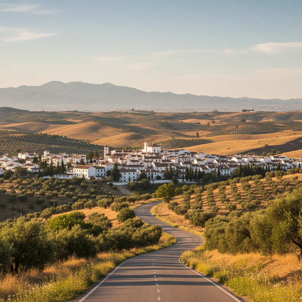 Sun-drenched Spanish village, hinting at hidden darkness.