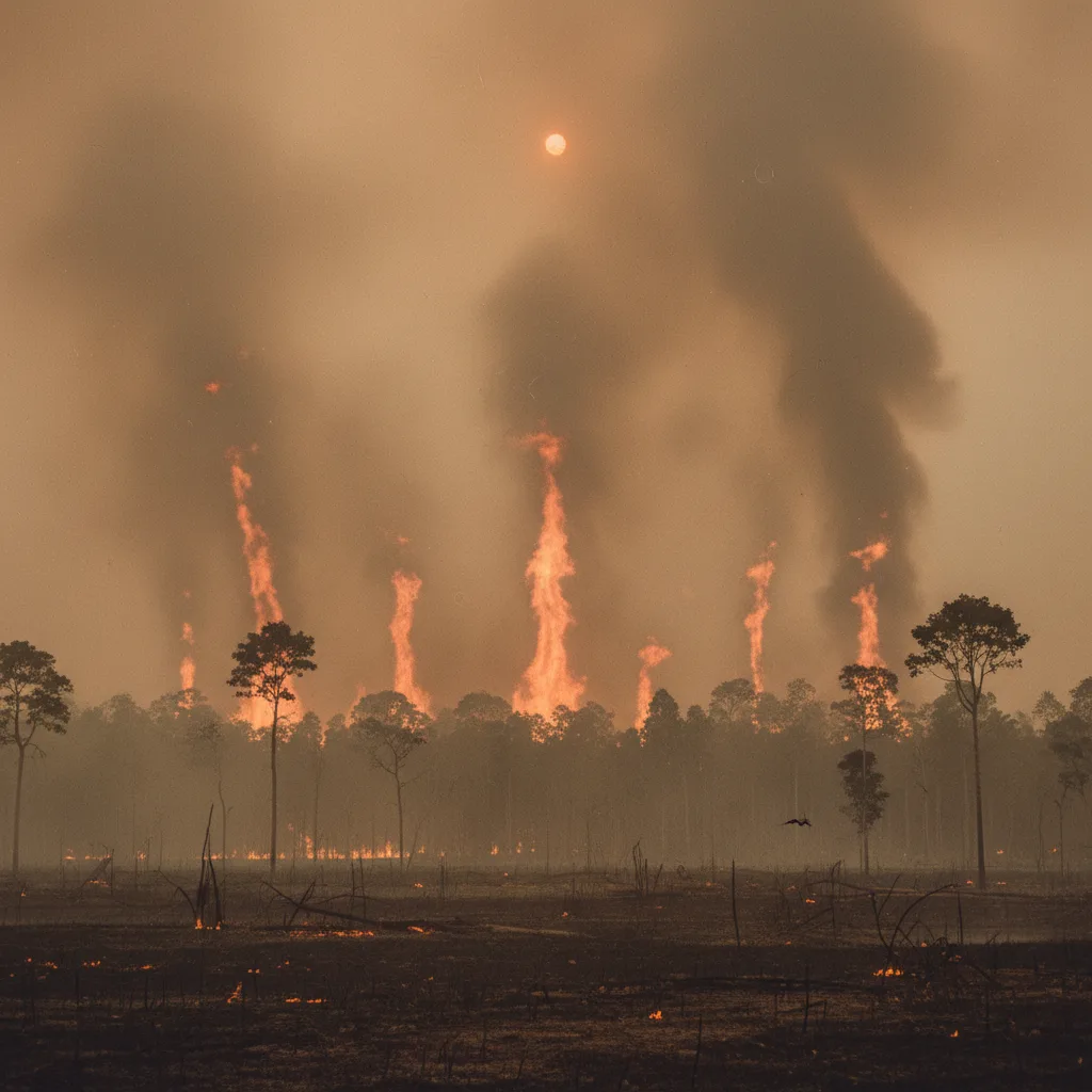 Incendios forestales en el sudeste asiático, neblina de 1997, cielo lleno de humo.