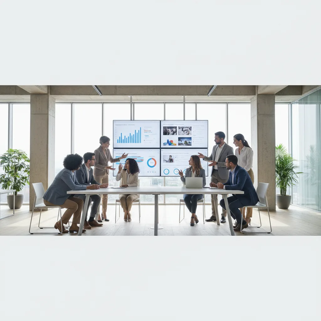 Team collaborating on efficient digital content management workflow.