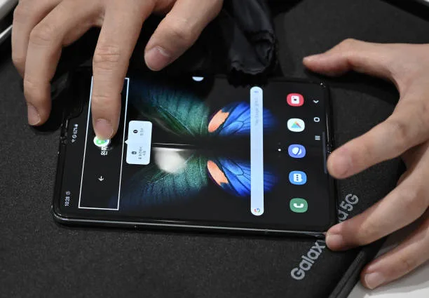 The Samsung Galaxy Fold, introduced in February 2019, was the first widely available folding phone, 