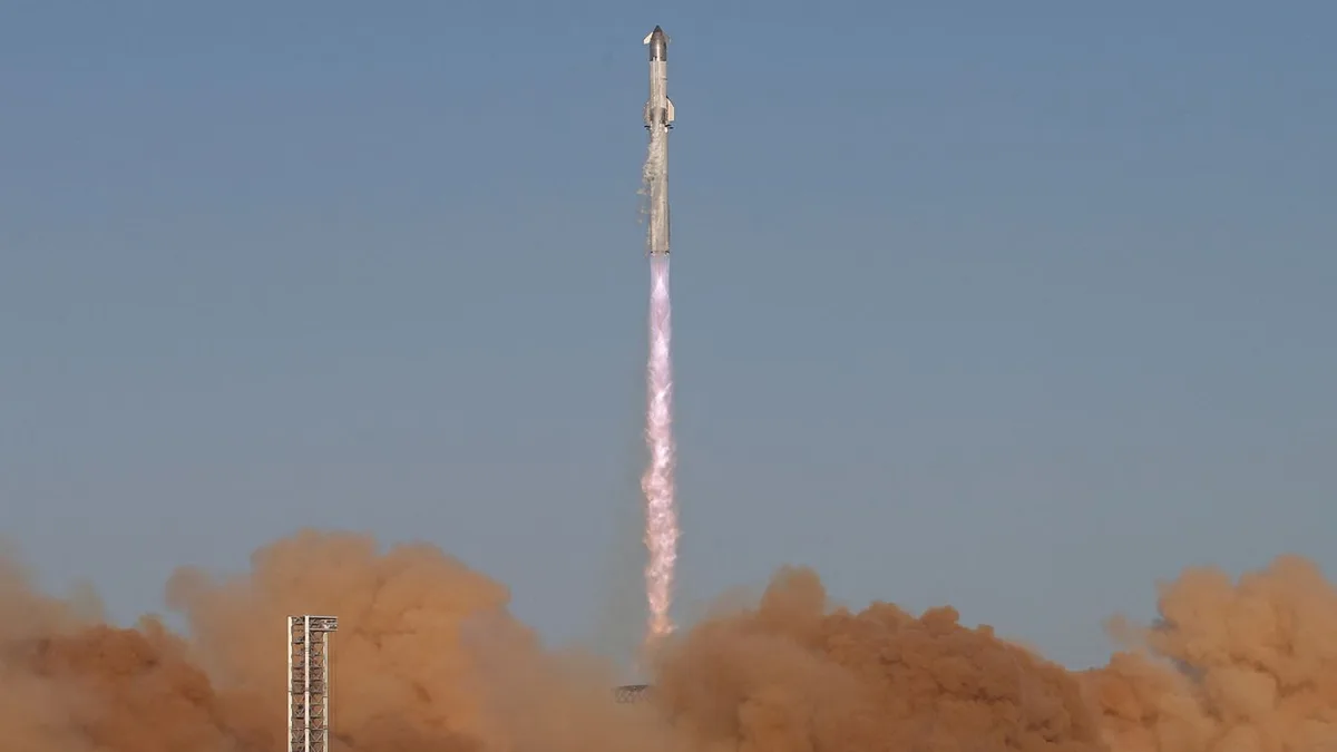 SpaceX's Starship, seen here during a test flight, is designed to be a fully reusable super heavy-li