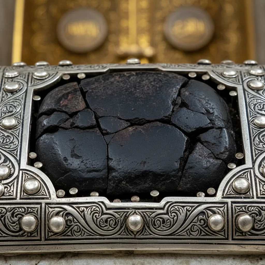 Close-up of the Black Stone, encased in its silver frame.