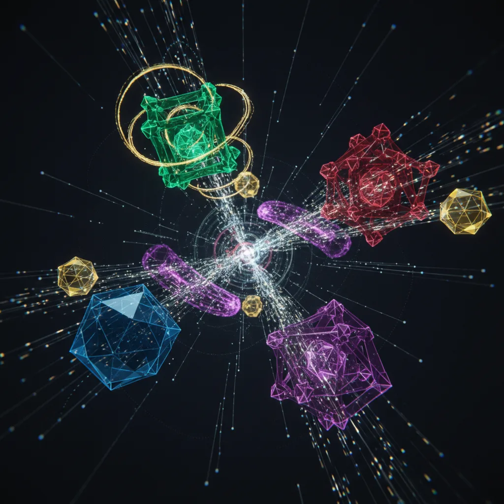 Diverse blockchains seamlessly connecting, exchanging data and assets.