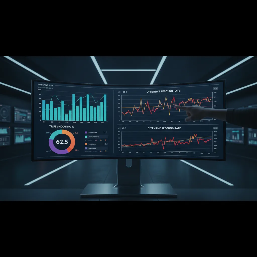 Basketball analytics dashboard displaying efficiency metrics.