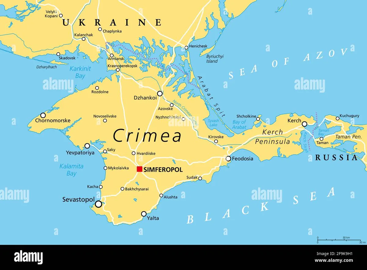 Crimea is a strategically vital peninsula on the northern coast of the Black Sea, annexed by Russia 