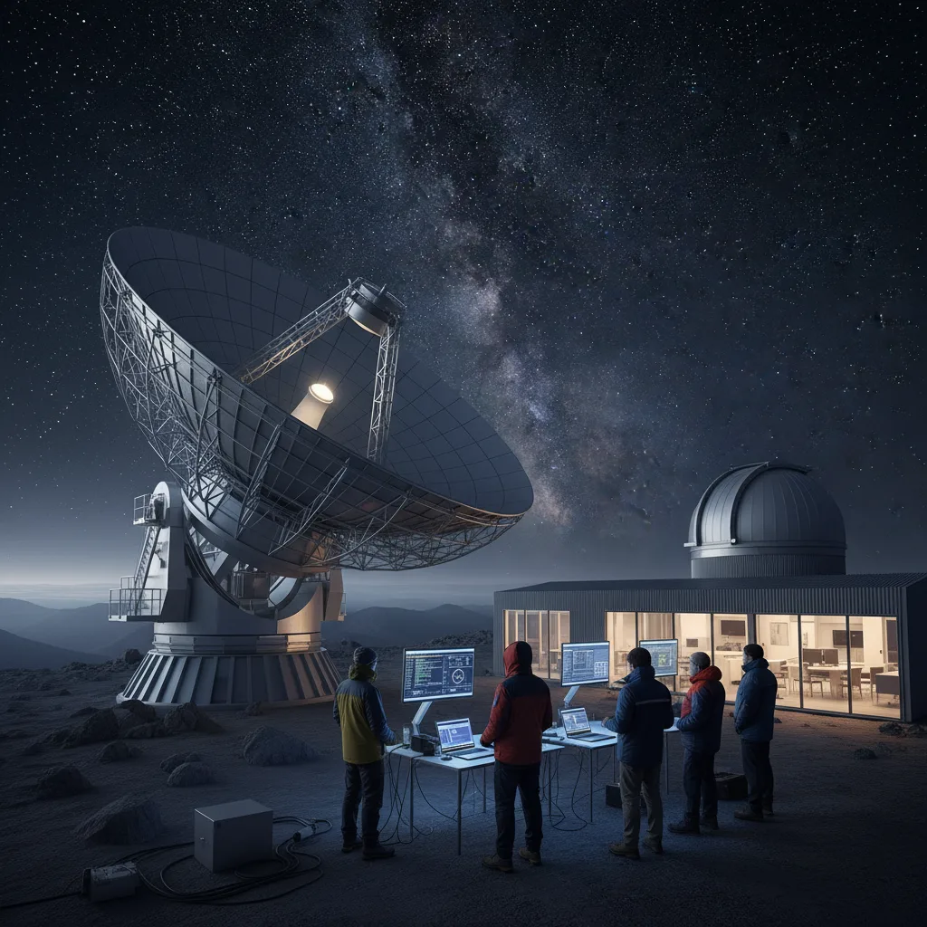 Astronomi che osservano galassie distanti, alla ricerca della materia oscura.