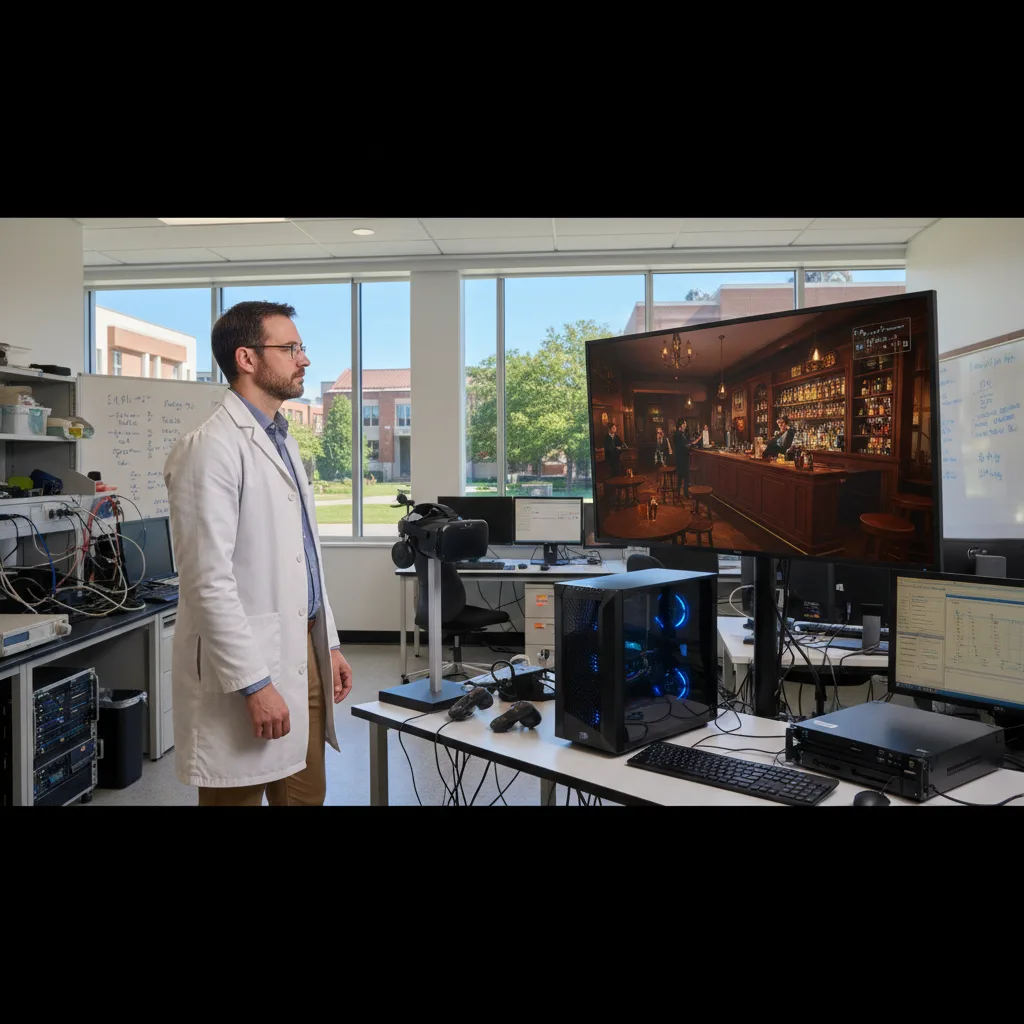 Dr. Patrick Bordnick in modern lab with VR setup.