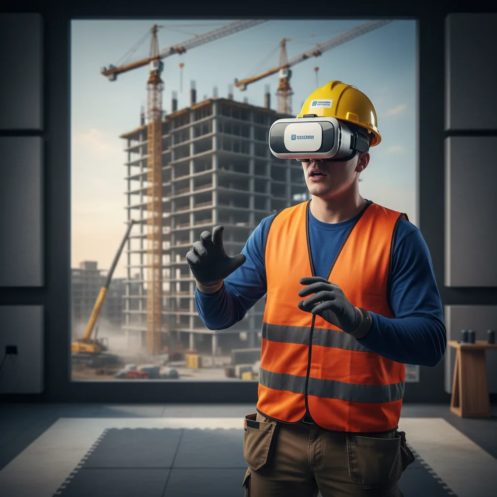 Rookie ironworker experiences simulated near-fall in VR construction safety training.