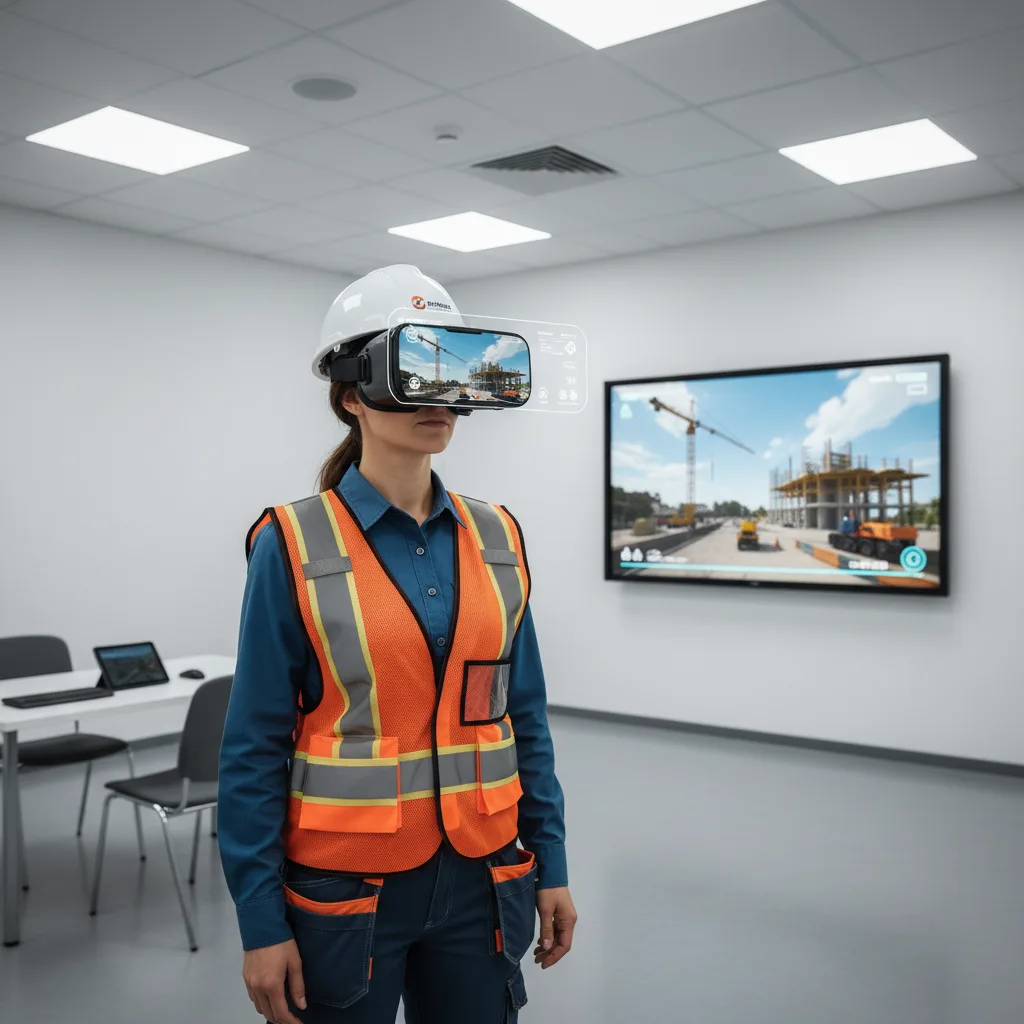 Construction worker immersed in a virtual reality safety training simulation.