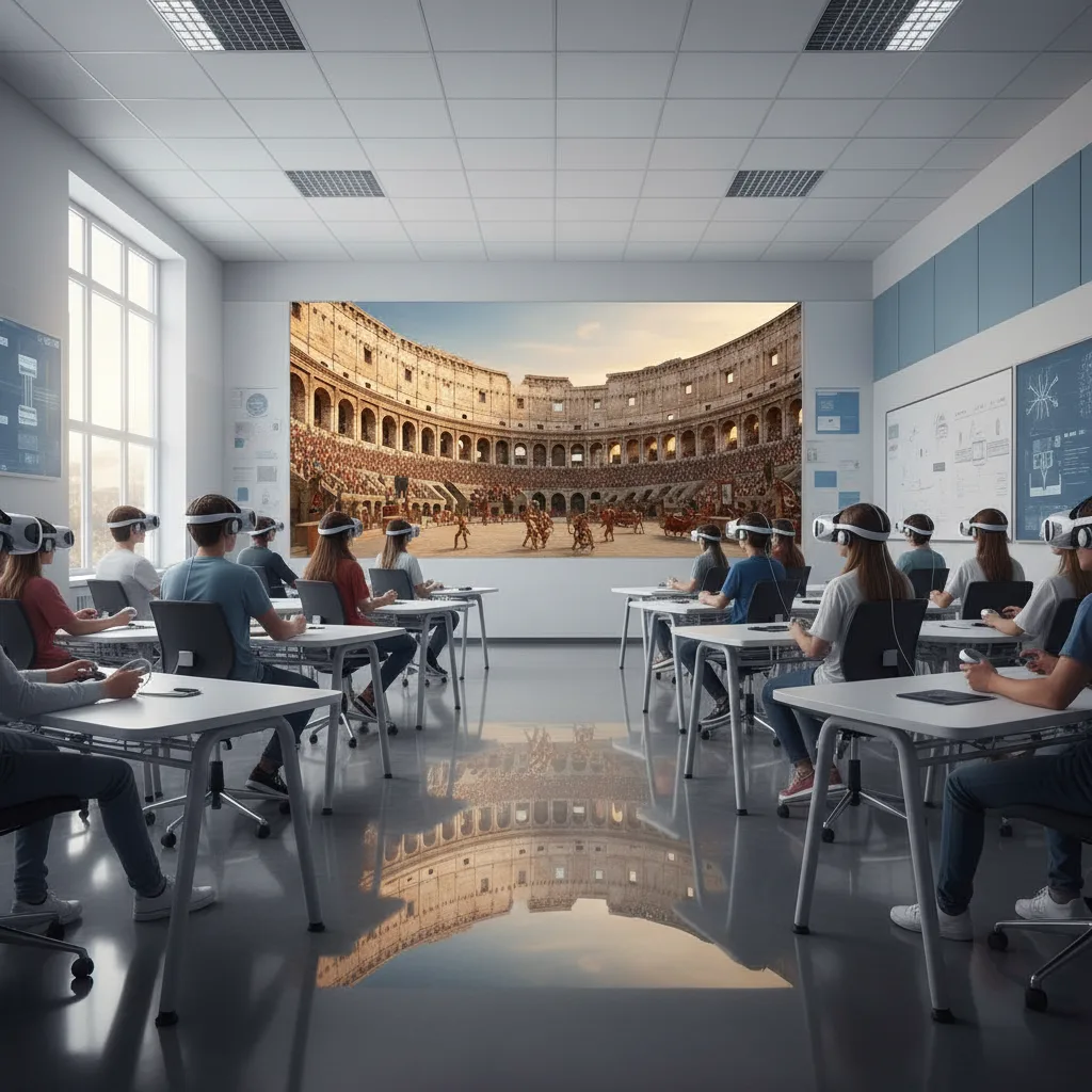 Students explore ancient Roman Colosseum in virtual reality.