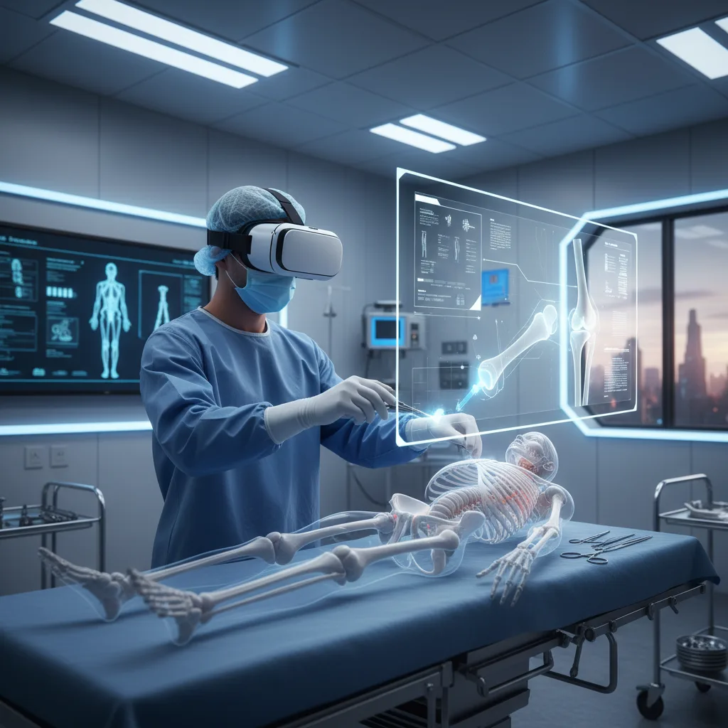 Medical student performs virtual surgery with haptic feedback.