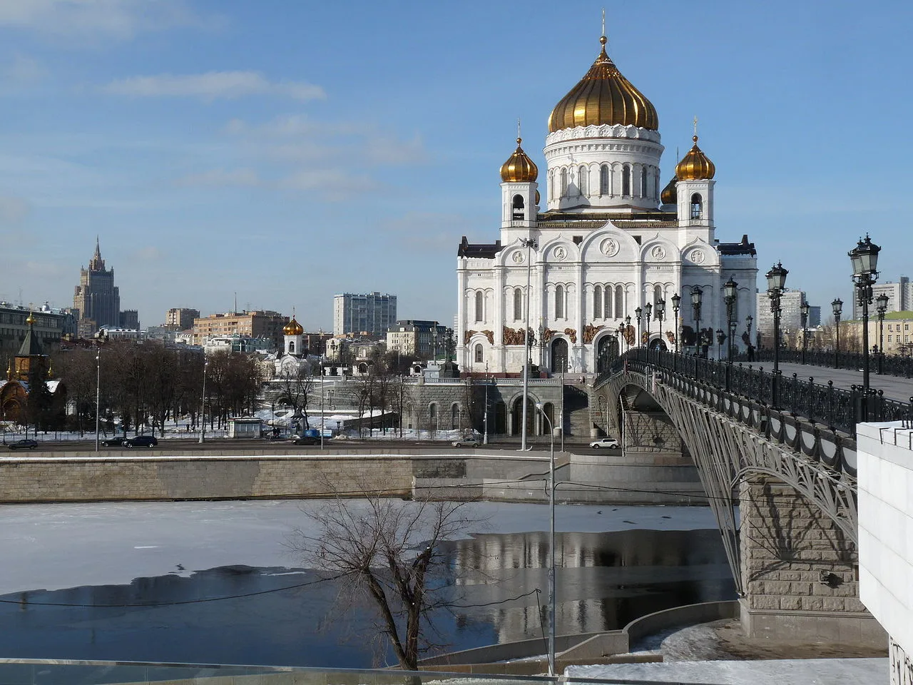 Cathedral of Christ the Saviour in Moscow. You can also see the river, that's a bit frozen, and o...